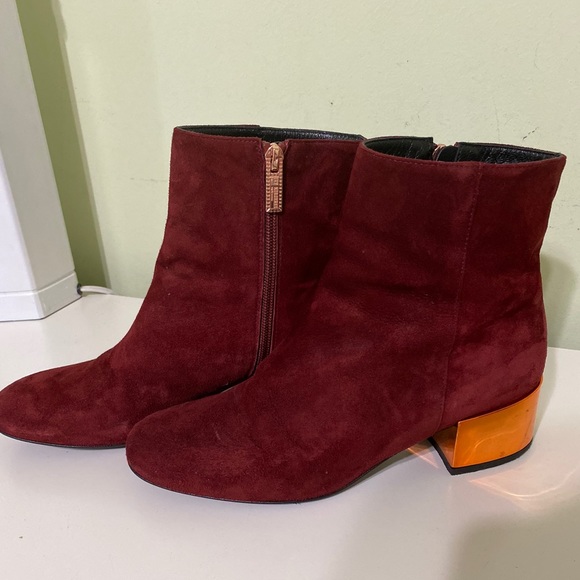 Ivy Kirzhner Maroon-Red Suede Booties With Rose Gold Heel - Picture 7 of 10